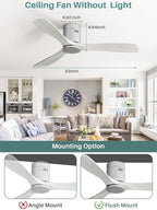 Sofucor 52 Inch Smart Ceiling Fan Without Lights Flush Mount Solid Wood Ceiling Fan with Alexa/Google Assistant/APP/Remote Control-Modern Outdoor Ceiling Fans No Light for Bedroom/Patio, Silver Grey