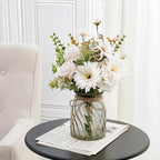 Fake Flowers Artificial Daisy Rose with Vase, Faux Silk Flowers Fake Plant Decor for Home Office, Kitchen Dining Table Centerpiece, Bathroom Shelf Decor
