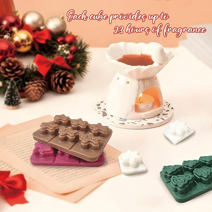 Winter Scented Wax Melts,Christmas Soy Wax Melts for Wax Warmer,Strong Mix Fragrance,Forest Pine,Spiced Cider,Gingerbread Cupcake,Snowflake Peppermint Candle Melts Decor Gift,2.1oz(8 Pack)