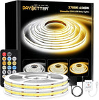 DAYBETTER COB LED Strip Light Tunable White, 32.8ft/10m 6080LEDs White LED Light Strips with Remote, 2700K-6500K Dimmable LED Tape Light, COB LED Lights for Bedroom Kitchen Under Cabinet DIY Lighting