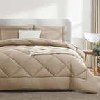 CozyLux Queen Comforter Set Taupe - Bed in a Bag Queen Size 7 Pieces, Luxury Soft Bed Set for All Seasons, Bedding Set with Down Alternative Comforter, Sheets, Pillowcases & Shams