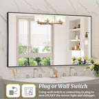 55x32 Inch LED Bathroom Mirror, Black Metal Framed Lighted Mirror for Bathroom, Wall Mouted LED Vanity Mirror with Lights, 3 Colors and Stepless Dimmable, Anti-Fog, Memory