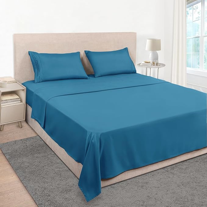 Mejoroom Twin Sheet Set - Hotel Collection Twin Sheets - Bedding Sheets & Pillowcases with Deep Pocket Fitted Sheet, Breathable, Wrinkle & Fade Resistant - 3 Piece(Peacock Blue)