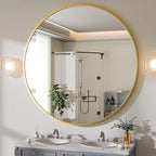 BEAUTYPEAK 24 Inch Round Mirror, Metal Frame Circle Mirror, Wall Mounted for Entryway, Bathroom, Vanity, Living Room, Gold