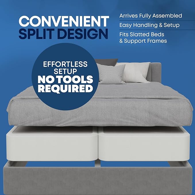 Greaton, Box Spring Bed Base Queen Size, 8-Inch Wood Amish Made in USA – Quiet Noise Free, 2-Pieces Under Mattress-Support BoxSpring, Fully Assembled, White, 8" Foundation