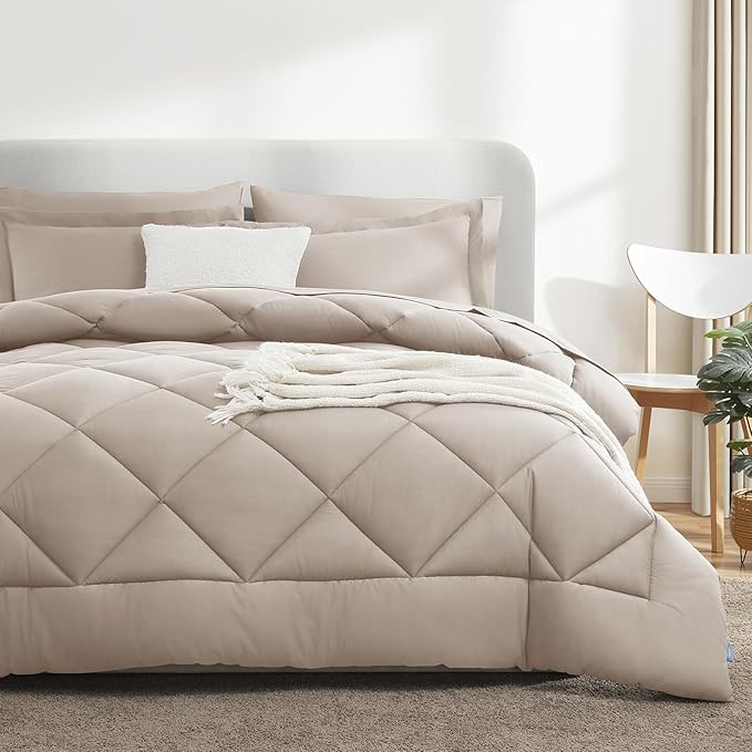 CozyLux Queen Comforter Set Linen - Bed in a Bag Queen Size 7 Pieces, Luxury Soft Bed Set for All Seasons, Bedding Set with Down Alternative Comforter, Sheets, Pillowcases & Shams