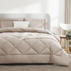 CozyLux Full Size Comforter Sets Linen - 7 Pieces Bed in a Bag Full, Luxury Soft Bed Set for All Seasons, Bedding Set with Down Alternative Comforter, Sheets, Pillowcases & Shams