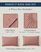 LANE LINEN 100% Organic Cotton Fully Elasticized King Sheet Set, Low Pilling Fade Resistant Machine Washable Naturally Cooling King Bedding Set, Mercerized Soft & Comfy Cotton Sheets – Rose Dawn