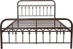 Metal Bed Frame Queen Size with Vintage Headboard and Footboard Platform Base Wrought Iron Double Bed Frame (Queen, Antique Brown)