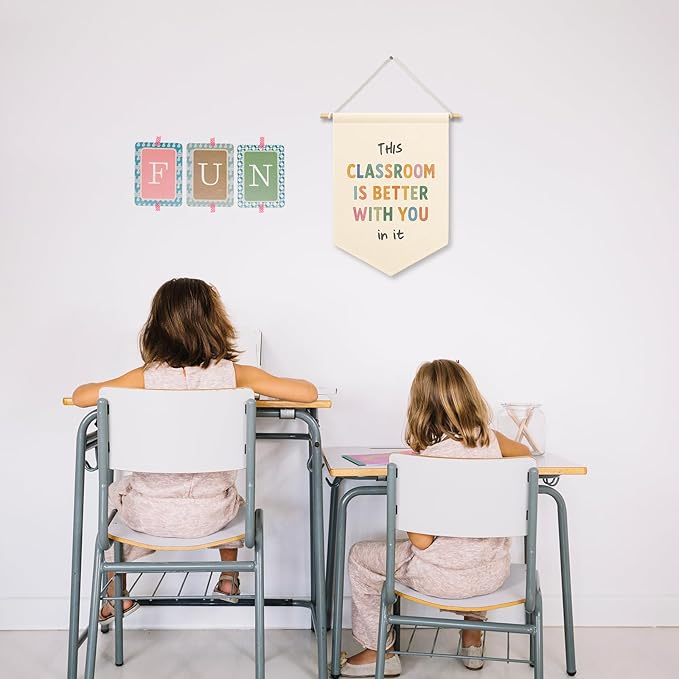 Classroom Banner Canvas, Nursery Kids Room Decor, This Classroom Is Better with You in It Pennant Flag Sign Hanging, Inspirational Wall Art Gifts for Toddler Room Preschool Decor 11x15in