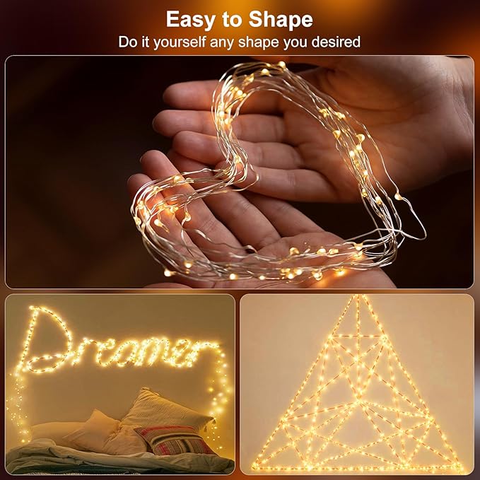 4 Pack Timer Fairy Lights Battery Operated 16.4Ft 50 LEDs Silver Copper Wire Christmas Twinkle Lights with 5 Lighting Modes for Indoor Outdoor Wedding Holiday Yard Decorations (Warm White)