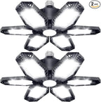TANBABY 2 Pack LED Garage Lights, 150W Deformable Best Ceiling Shop Lights, 15000LM LED Light 6500K Garage Lighting with 6+1 Adjustable Panels Bulb for Basement