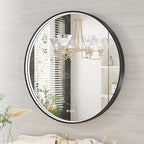 28 Inch Round LED Bathroom Mirror, Black Metal Framed Lighted Mirror for Bathroom, Wall Mouted LED Vanity Mirror with Lights, 3 Colors and Stepless Dimmable, Anti-Fog, Memory