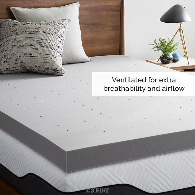LUCID 4 Inch Bamboo Infused Memory Foam Mattress Topper - Twin Size – Cooling Ventilation – Pressure Relieving Bed Topper - Mattress Pad – CertiPur Certified