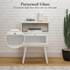 Mid Century Modern Nightstand with Charging Station, Bedside Tables with Glass Decorative Door, End Table Side Table with 2 Tiers Storage Space, for Bedroom, Living Room, White