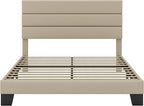SHA CERLIN Full Platform Bed Frame with Upholstered Fabric Headboard, Mattress Foundation with Strong Wooden Slats Support, No Box Spring Needed, Beige