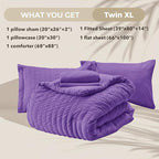 HYMOKEGE Dark Purple Twin XL Comforter Set Seersucker 5 Pieces, All Season Luxury Bed in a Bag for Bedroom, Bedding Set with Comforter, Sheets, Pillowcase & Sham