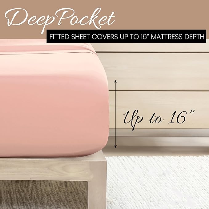 Linen Market Double-Brushed Microfiber Full Sheet Set 4 Piece – Oeko-TEX Certified Ultra Soft & Wrinkle-Free - 16" Deep Pocket Sheets - Easy Care Full Size - Blush