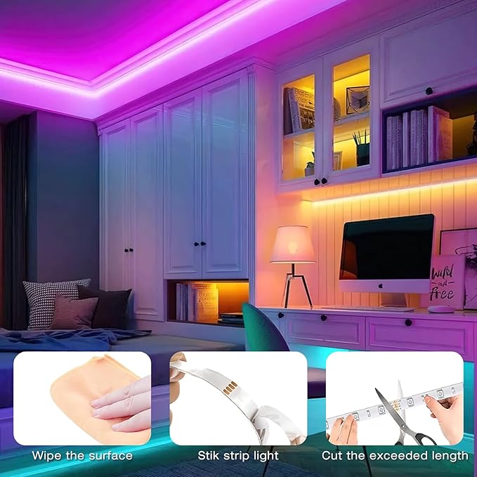 hyrion 50 ft LED Strip Lights SMD 5050 Led Lights Strip with 44 Keys Remote, 12 Volt Dimmable RGB Color Changing Tape Lighting for Bedroom,Living Room,Kitchen,Home Decor