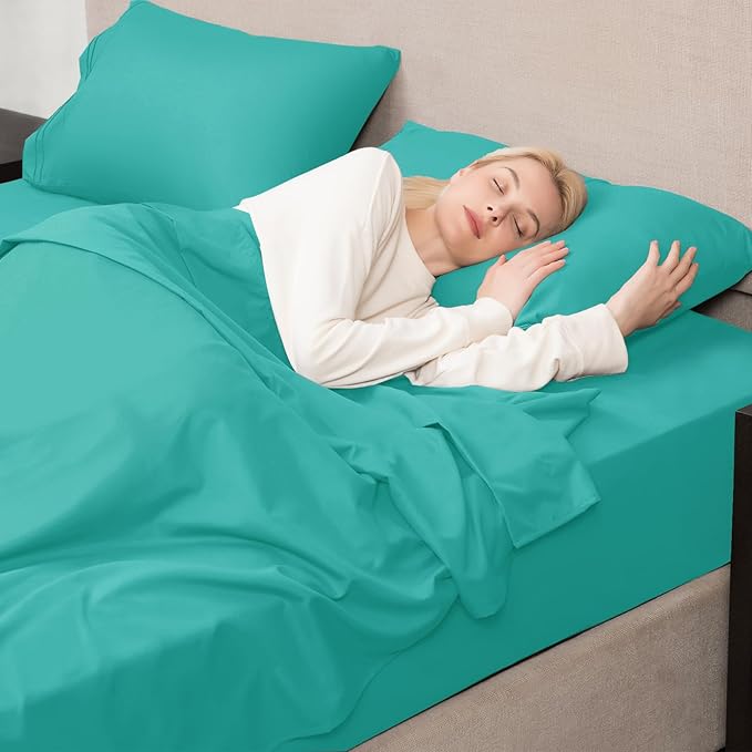 Mejoroom Twin XL Sheet Set - Hotel Luxury Microfiber Sheet & Pillowcase Sets Fits College Dorm Room Mattress - Soft, Breathable, Wrinkle & Fade Resistant - 3 Piece (Teal)