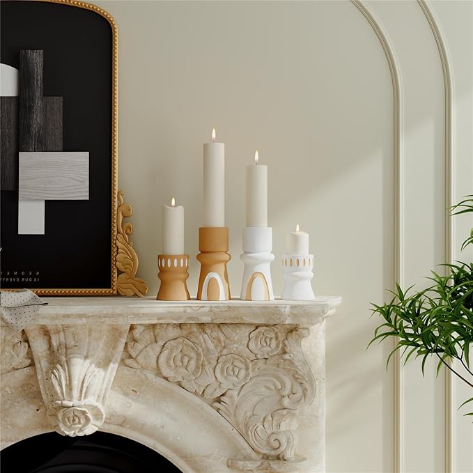 Candle Holder for Pillar Candle Set of 2, Modern Terracotta Candlestick Holders Decorative Candle Stand, Pillar Candle Holders Tall Set for Wedding, Dining Table, Home Decoration, Gift for mom Women