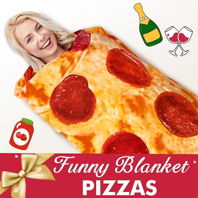 Jorbest Pizza Blanket Adult Size 71 Inches Birthday Gifts for Women Men Mom Teen Boys Girls, Novelty Pizza Throw Blanket Funny Gifts for Adult and Kids, 285 GSM Soft Flannel Fun Food Blanket (Red) ﻿