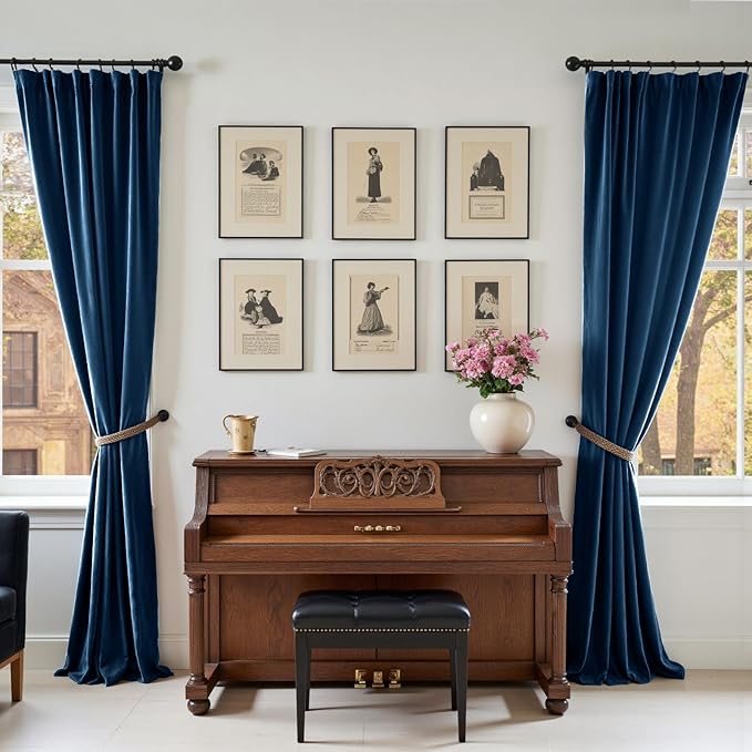 Lazzzy Velvet Blackout Curtains Thermal Insulated Room Window Drapes Super Soft Luxury Curtains for Living Room Bedroom Rod Pocket 2 Panels, Dark Blue, 52" W x 96" L