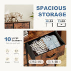 DUMOS Dresser for Bedroom, 10 Storage Drawers, Wide Fabric Closet Chests Organizer Tower Furniture with Wooden Top Metal Frame for Clothes, Guest Room, Living Room, Hallway, Entryway