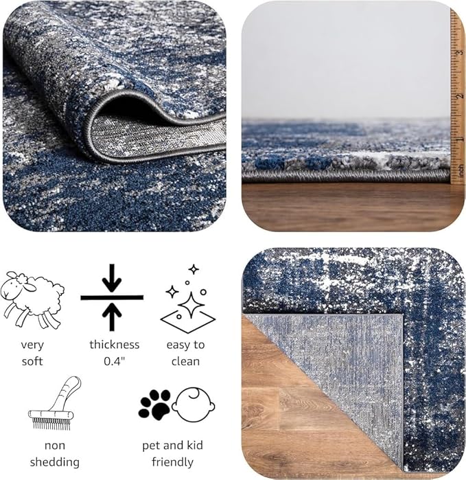 Keen Home Design Area Rugs - 4x6 Non-Shedding, Abstract Rugs for Kitchen, Living Room, Bedroom, Dining Room, Entryway - Size: 4' x 6', Navy/Grey/White