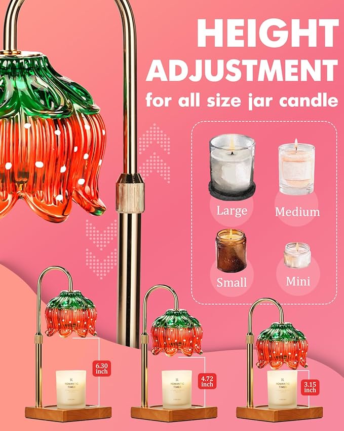 Strawberry Candle Warmer Lamp with Timer Dimmer, Adjustable Height Gifts for Women Mom Birthday Christmas House Warming Gifts New Home Bedroom Decor, Cute Candle Warmer Light for Jar Candles
