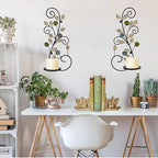 Wall Sconces Candle Holder Set of 2, Antique White Leaf and Multi-Color Flower Branch Wall Mount Hanging Metal Wall Candle Holder Candle Sconce for Living Room Dining Room