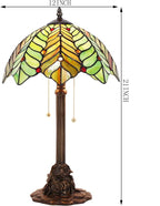 Tiffany Stained Glass Table Lamp 12X12X21Inch Resin Base Desk Bedroom Living Room Reading Light (Brown Green Leaf)
