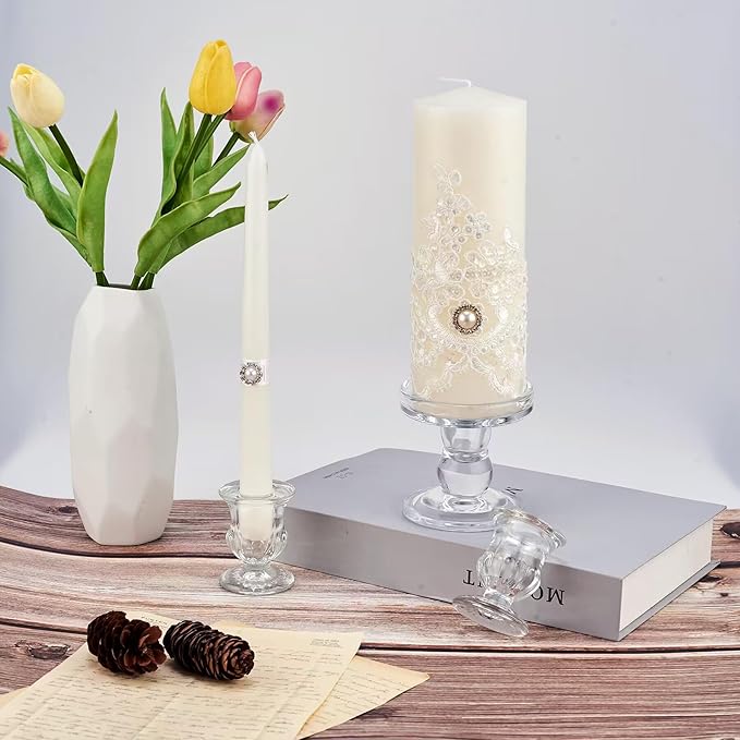 Unity Candle Holder - Glass Candle Holders for Pillar Candles Taper Candles, Glass Candlestick Holders Set of 3, Decorative Clear Glass Candlestick Holder for Wedding Table Dinning Church Centerpiece