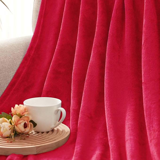 Exclusivo Mezcla Extra Large Fleece Throw Blanket for Couch, Sofa, 300GSM Super Soft and Warm Blankets, Red Throw All Season Use, Cozy, Plush, Lightweight, 50x70 Inches