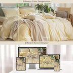 MooMee Bedding Duvet Cover Set 100% Washed Cotton Linen Like Textured Breathable Durable Soft Comfy (Heathered Butter Yellow, Oversized Queen 98"x98")