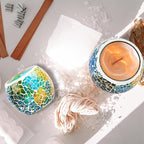 Rancco Glass Votive Candle Holder for Tealight, Romantic Mosaic Cracked Candle Holder, Candle Lamp Aromatherapy Candlescape Bowl for Valentine's Thanksgiving, Christmas Table Centerpiece, Party Decor