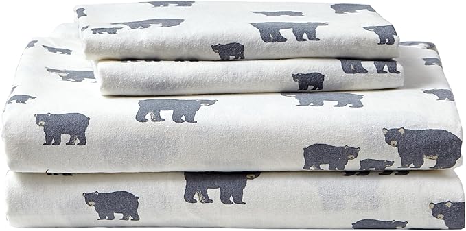 Eddie Bauer - Twin Sheets, Cotton Flannel Bedding Set, Brushed for Extra Softness, Cozy Home Decor (Bear Family)