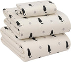 RUVANTI Flannel Sheets Twin Size - 100% Cotton Double Brushed Twin Sheets Set, Deep Pockets 16 Inches, All Seasons Breathable & Extra Soft Bed Sheets, Warm & Cozy, 3 Piece, Black Cat