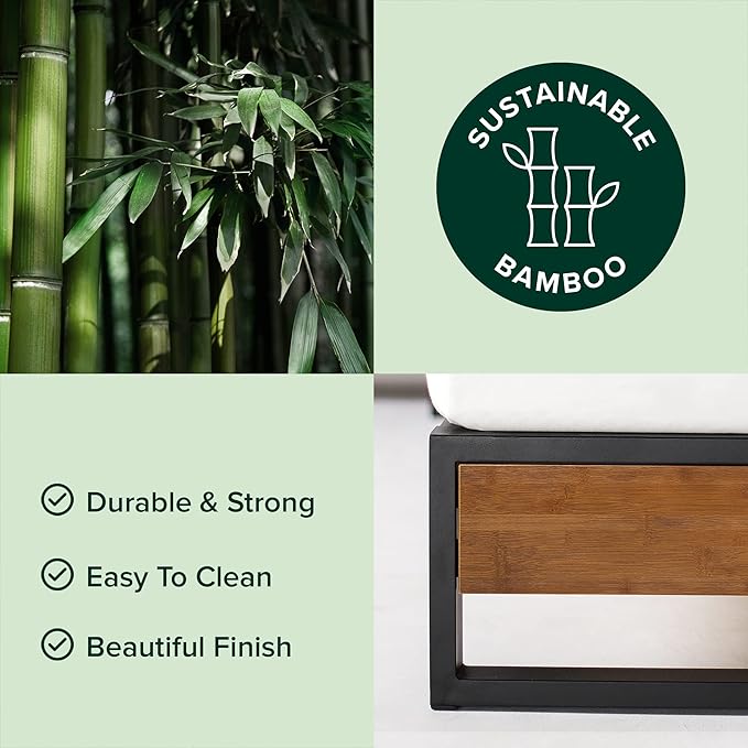 ZINUS GOOD DESIGN Award Winner Suzanne 6 Inch Bamboo and Metal Platforma Bed Frame, No Box Spring Needed, Wood Slat Support, Chestnut Brown, King