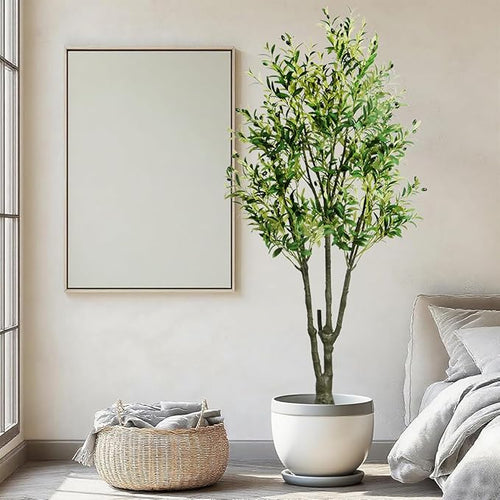 6.23ft Artificial Olive Tree, Faux Olive Tree with Lifelike Fruits, 74.8in Fake Olive Tree with Sturdy Plastic Pot, Artificial Plants for Office Home Living Room Indoor Outdoor Decor
