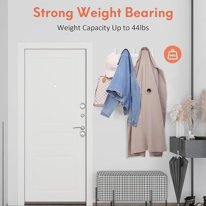 Coat Rack Wall Mount, Coat Hook Wall Mount, Wall Hooks for Hanging, Hat Rack for Walls, Coats Hanger with 10 Hook, Towel Hooks for Bathrooms (1 Pack, White)