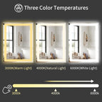 Koonmi 26x38 LED Bathroom Mirror, Backlit + Front Lit, LED Bathroom Mirror with Lights for Wall, 3 Colors, Anti-Fog, Dimmable Brightness, Memory Function, Tempered Glass