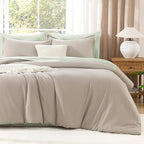 Litanika Oversized King Comforters Oatmeal Super King Plus Size, 3 Pieces Lightweight Solid Bedding Comforter Set, All Season Fluffy Bed Set (128x120In Comforter & 2 Pillowcases)