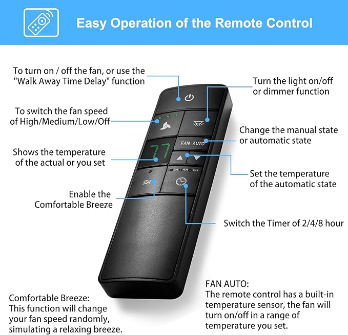 CENMING HD3 Replacement Remote for Hampton Bay Home Decorators Collection Ceiling Fan Remote Control,w/Thermostatic Control Light Dimmer Timer,for KUJCE10320 TR222A 2AAZPHD3 HD3(Remote Only)