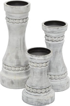 Deco 79 Wood Solid Candle Holder, Set of 3 12", 9", 7"H, Gray