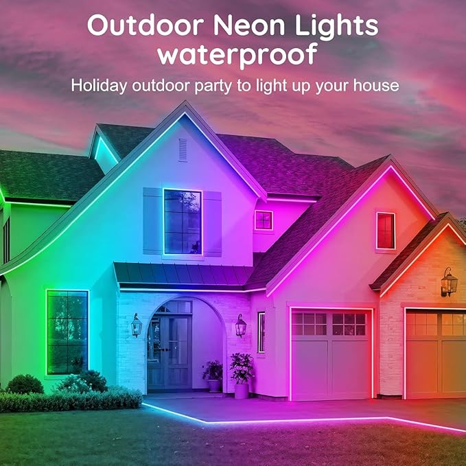 50FT Neon Rope Lights,Flexible Led Rope Lights Control with App/Remote,Multiple Modes Rope Lights,IP65 Outdoor RGB Led Neons Light Waterproof