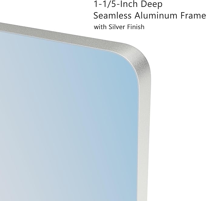 VocalStar 24 x 36 Inch Silver Bathroom Mirror for Wall, Rounded Rectangle Nickel Metal Framed Bathroom Vanity Mirrors, 1/4-inch Shatterproof Glass | Ultra-Flush Hanging