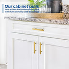 JOY DECOR 10 Pack 3-1/2 Inch Brushed Brass Square Cabinet Handles Stainless Steel Cabinet Hardware Pulls for Kitchen and Drawers with 6 Inch Overall Length