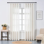 Neutral Linen Semi Sheer Curtains 84 Inches Long, Cream Textured Light Filtering Drapes for Living Room, Modern Farmhouse Window Decor, Privacy Pinch Pleat Curtain with Hooks