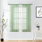 Treatmentex Sage Green Sheer Curtains for Kids-Room 63 inches Slub Textured Pom Pom Window Drapes for Bedroom Sage 52" W x 2 Panels Rod Pocket